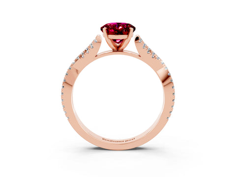 Rose gold Oval Cut Garnet Solitaire Engagement Ring with Twisted Pavé Band and Four-Prong Setting_3