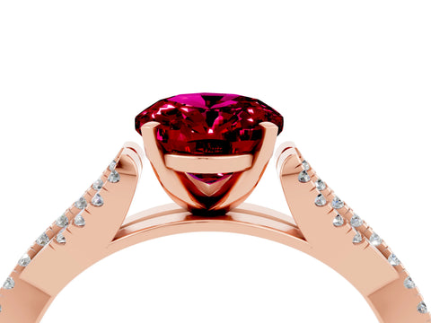 Rose gold Oval Cut Garnet Solitaire Engagement Ring with Twisted Pavé Band and Four-Prong Setting_4