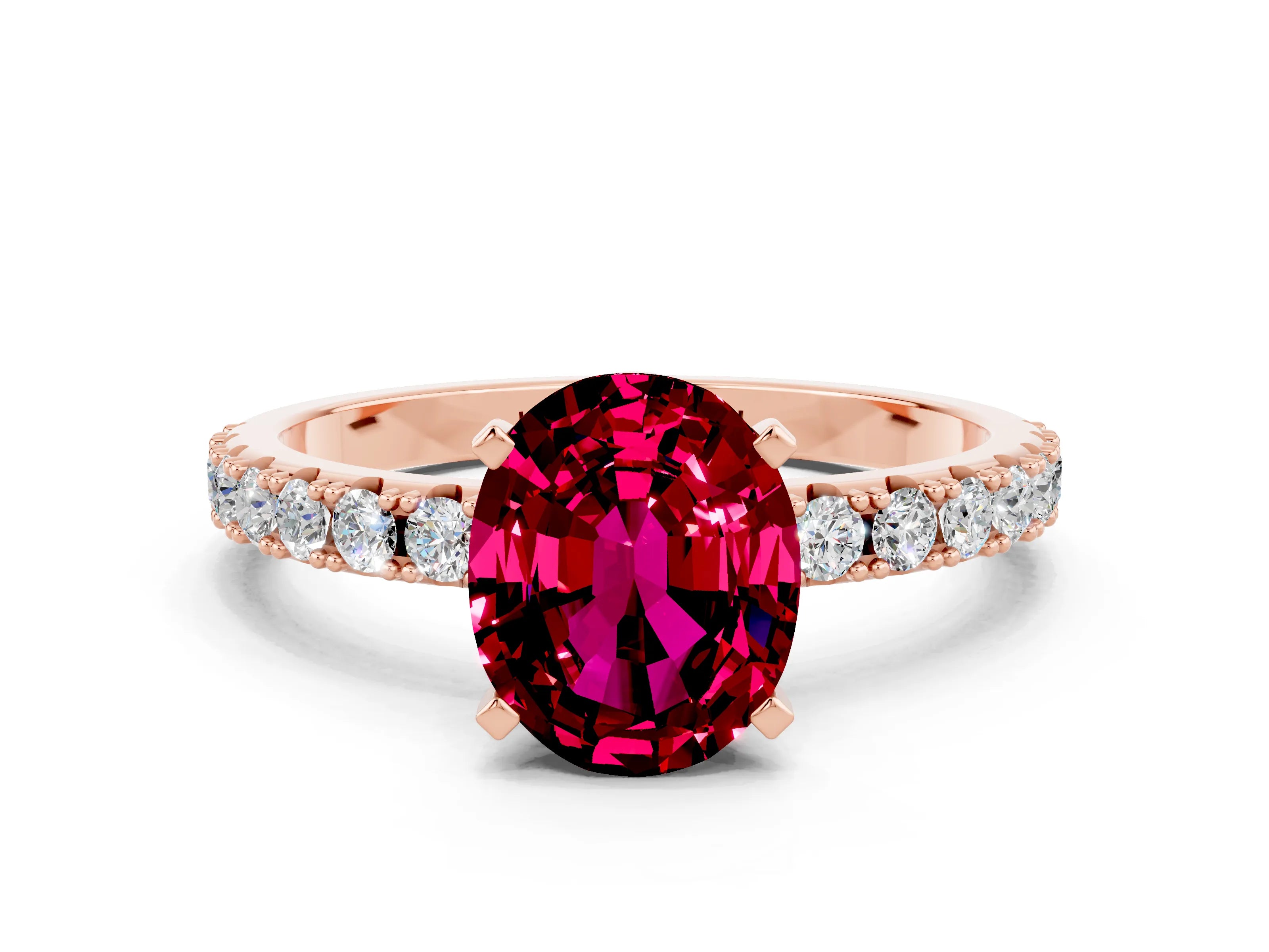 Rose gold Oval Cut Garnet Solitaire Pavé Band with Four-Prong Setting