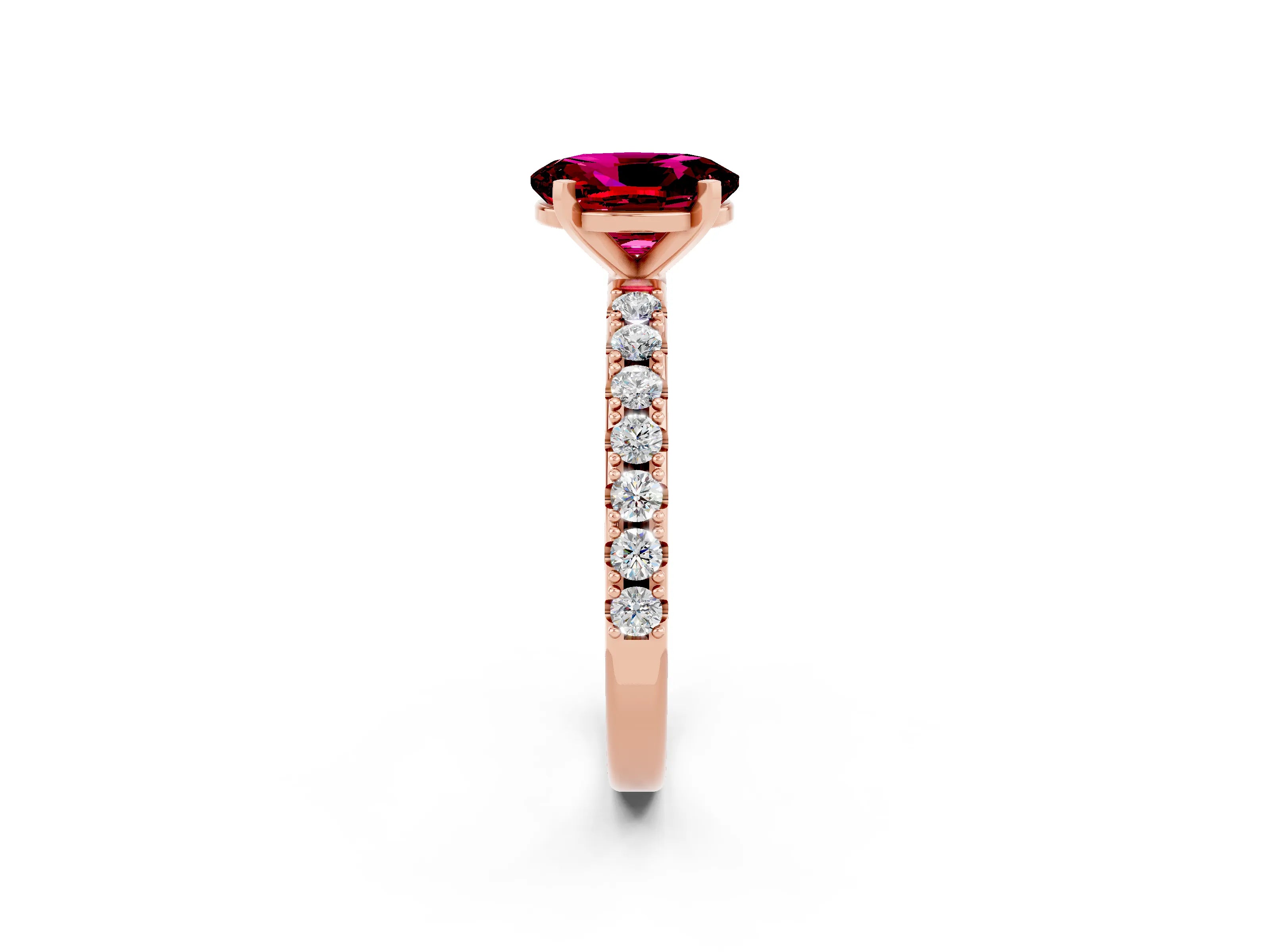 Rose gold Oval Cut Garnet Solitaire Pavé Band with Four-Prong Setting_2