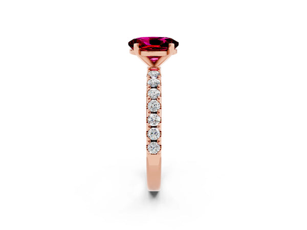 Rose gold Oval Cut Garnet Solitaire Pavé Band with Four-Prong Setting