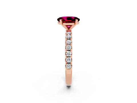 Rose gold Oval Cut Garnet Solitaire Pavé Band with Four-Prong Setting_2