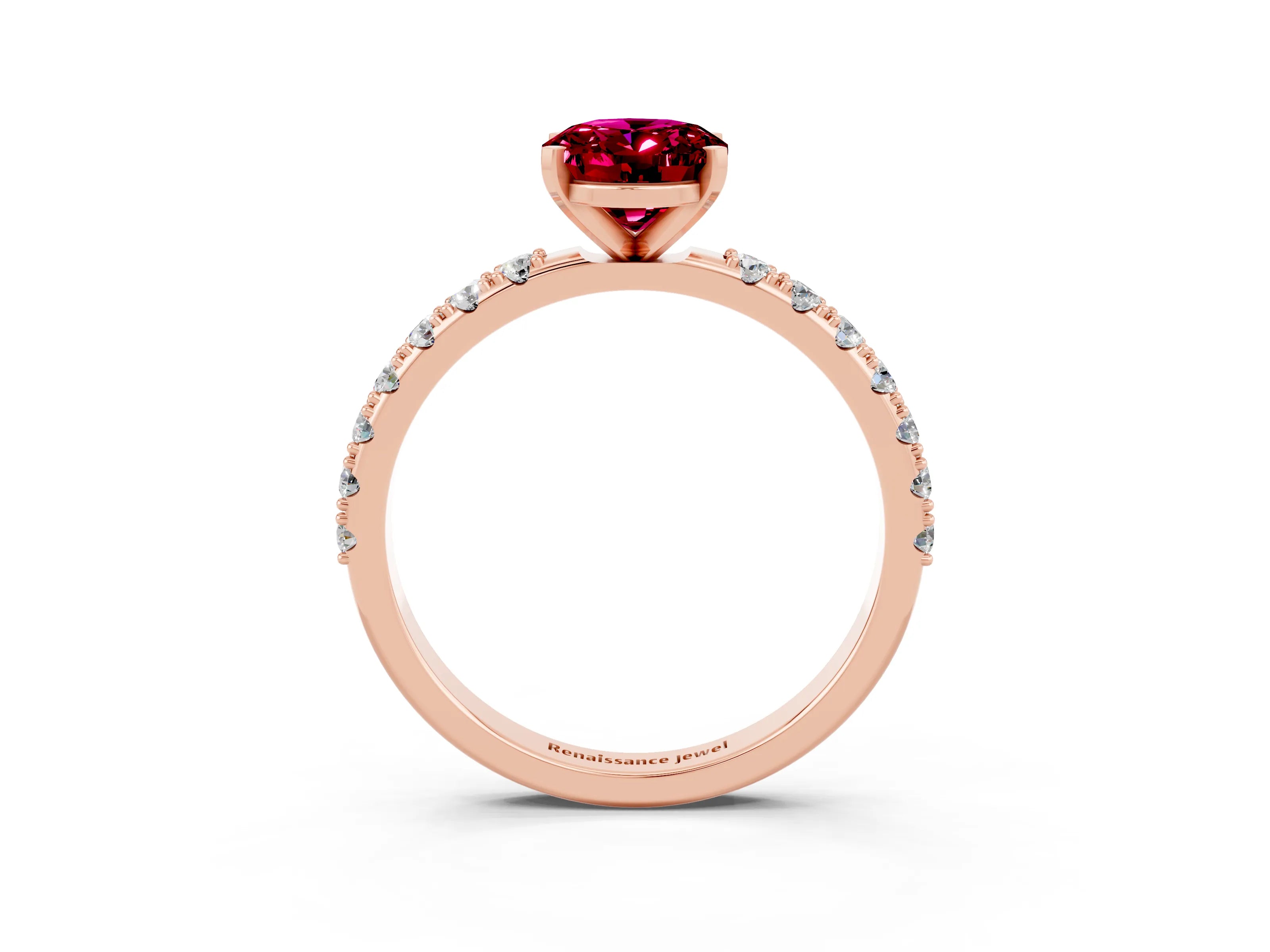Rose gold Oval Cut Garnet Solitaire Pavé Band with Four-Prong Setting_3