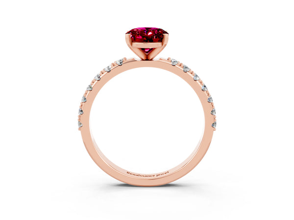Rose gold Oval Cut Garnet Solitaire Pavé Band with Four-Prong Setting