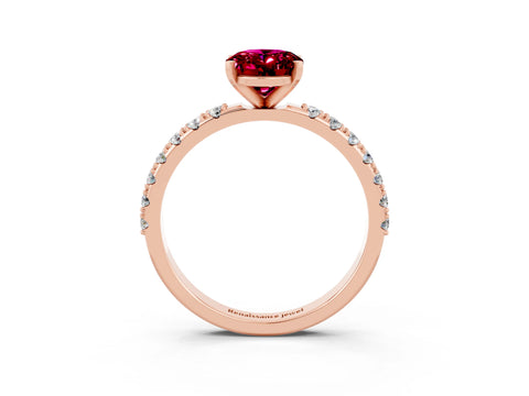 Rose gold Oval Cut Garnet Solitaire Pavé Band with Four-Prong Setting_3