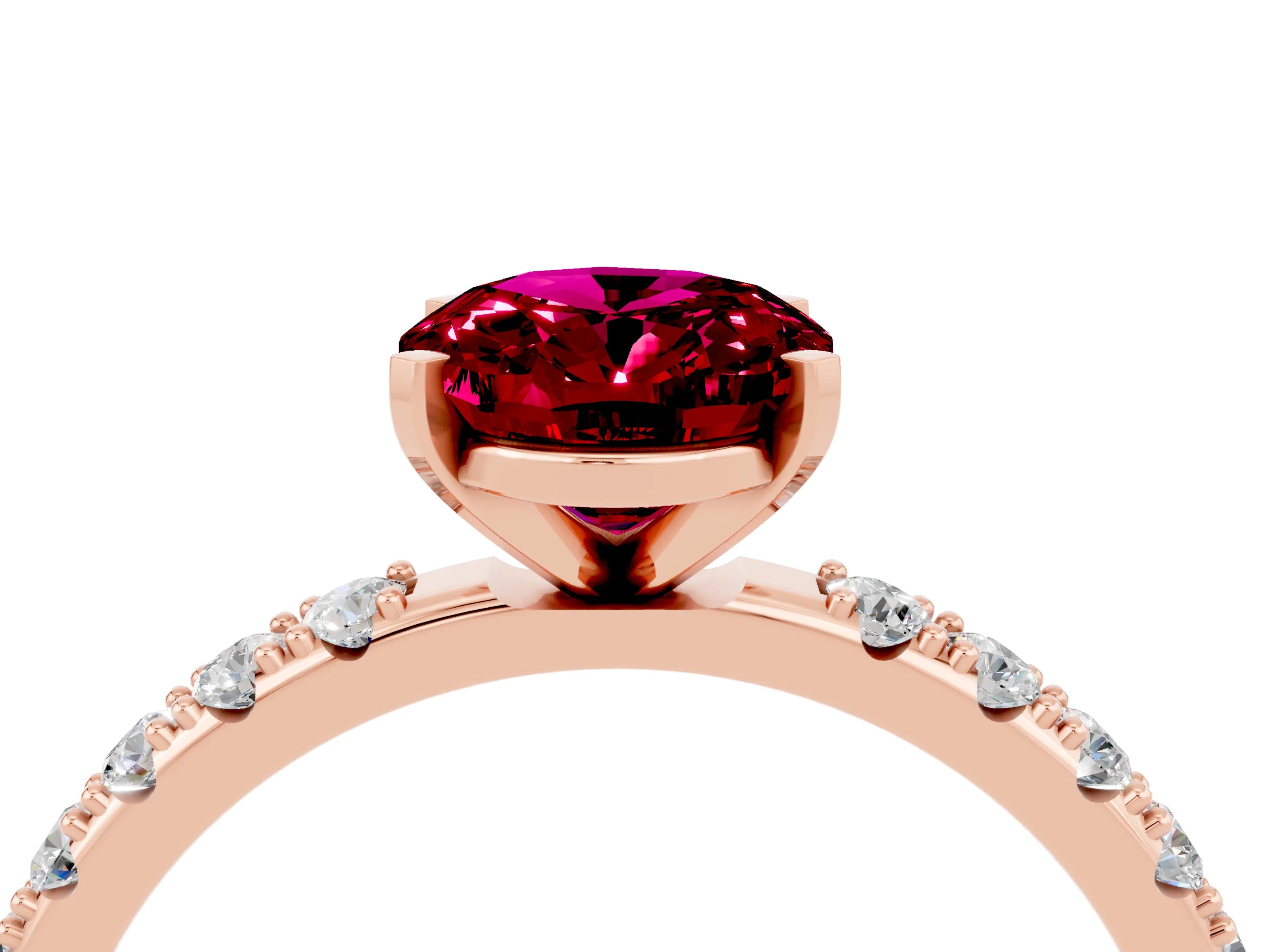 Rose gold Oval Cut Garnet Solitaire Pavé Band with Four-Prong Setting_4