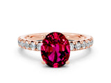 Rose gold Oval Cut Garnet Solitaire Pavé Engagement Ring with Round Band and Prong Setting_12