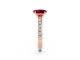 Rose gold Oval Cut Garnet Solitaire Pavé Engagement Ring with Round Band and Prong Setting_14