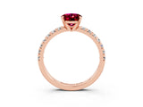 Rose gold Oval Cut Garnet Solitaire Pavé Engagement Ring with Round Band and Prong Setting_15