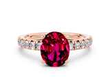 Rose gold Oval Cut Garnet Solitaire Pavé Engagement Ring with Round Band and Prong Setting_66