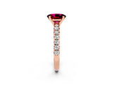 Rose gold Oval Cut Garnet Solitaire Pavé Engagement Ring with Round Band and Prong Setting_68