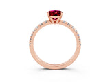 Rose gold Oval Cut Garnet Solitaire Pavé Engagement Ring with Round Band and Prong Setting_69