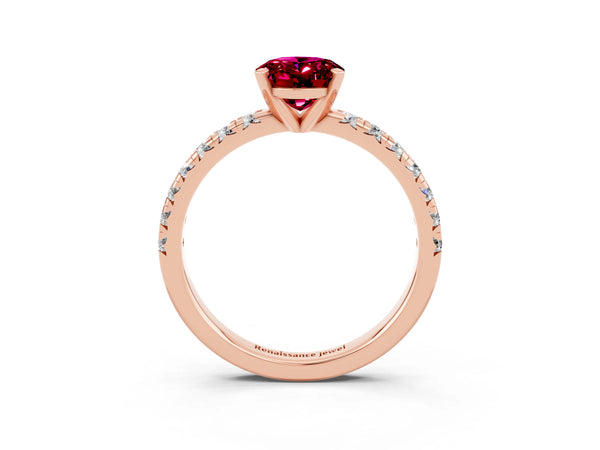 Rose gold Oval Cut Garnet Solitaire Pavé Engagement Ring with Round Band and Prong Setting