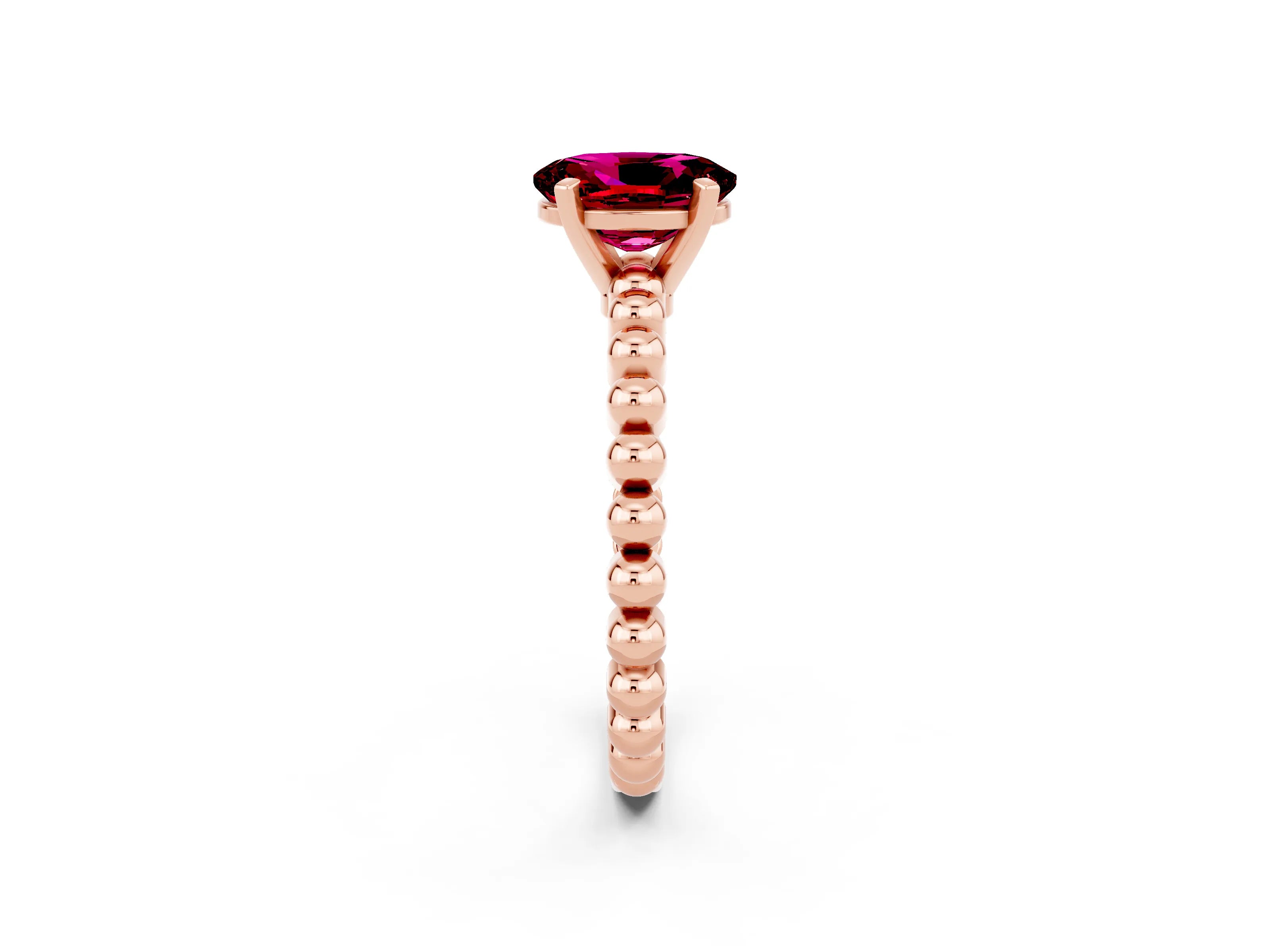 Rose gold Oval Cut Garnet Solitaire Ring with Beaded Band and Prong Setting_2