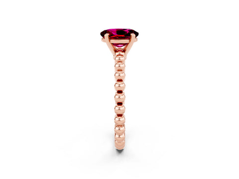 Rose gold Oval Cut Garnet Solitaire Ring with Beaded Band and Prong Setting_2