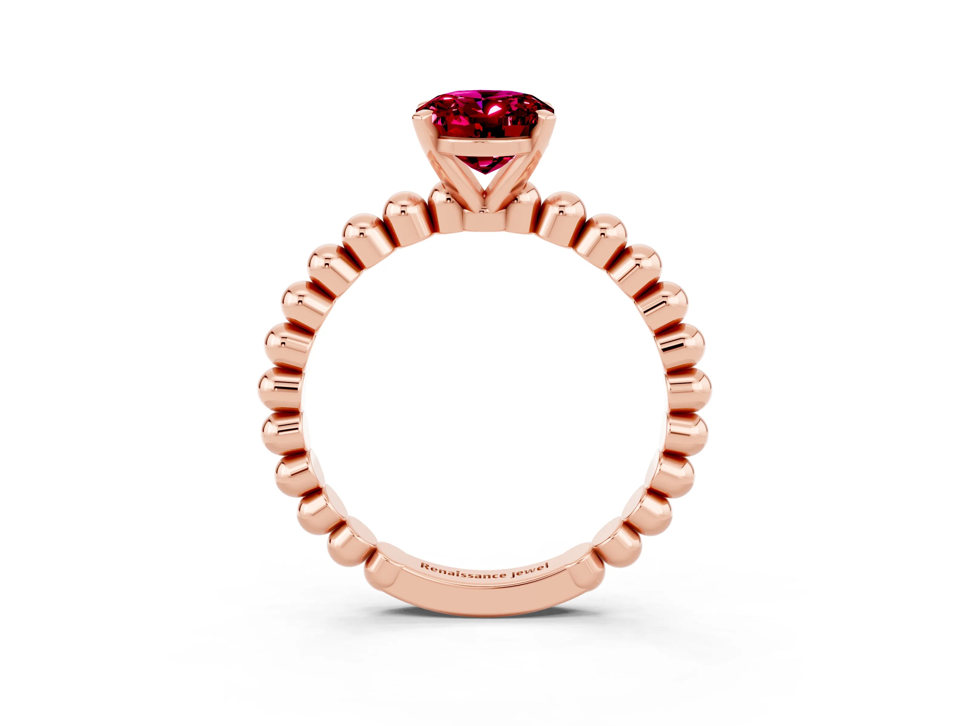 Rose gold Oval Cut Garnet Solitaire Ring with Beaded Band and Prong Setting_3