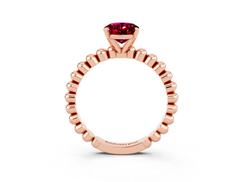 Rose gold Oval Cut Garnet Solitaire Ring with Beaded Band and Prong Setting_3