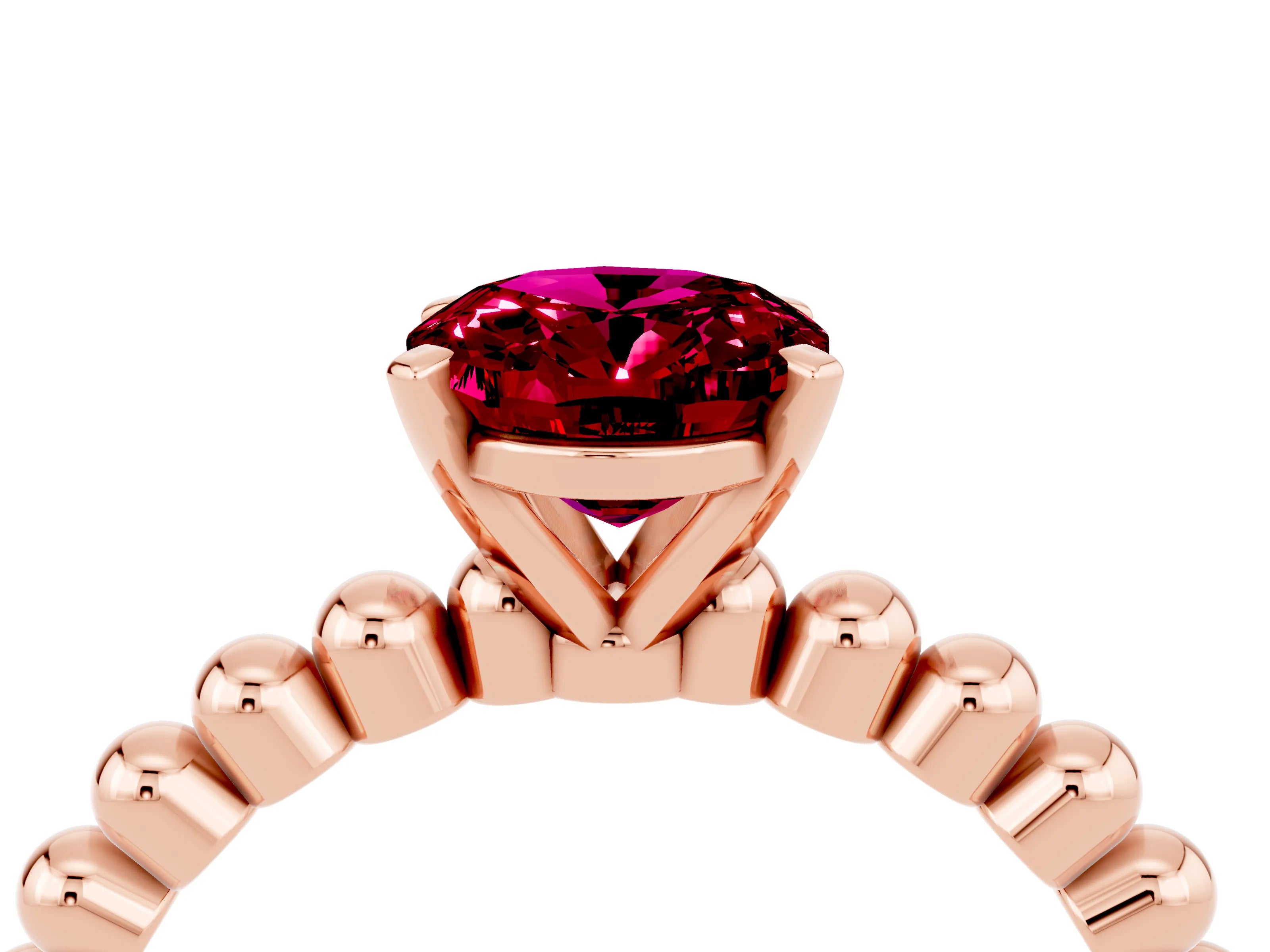 Rose gold Oval Cut Garnet Solitaire Ring with Beaded Band and Prong Setting_4