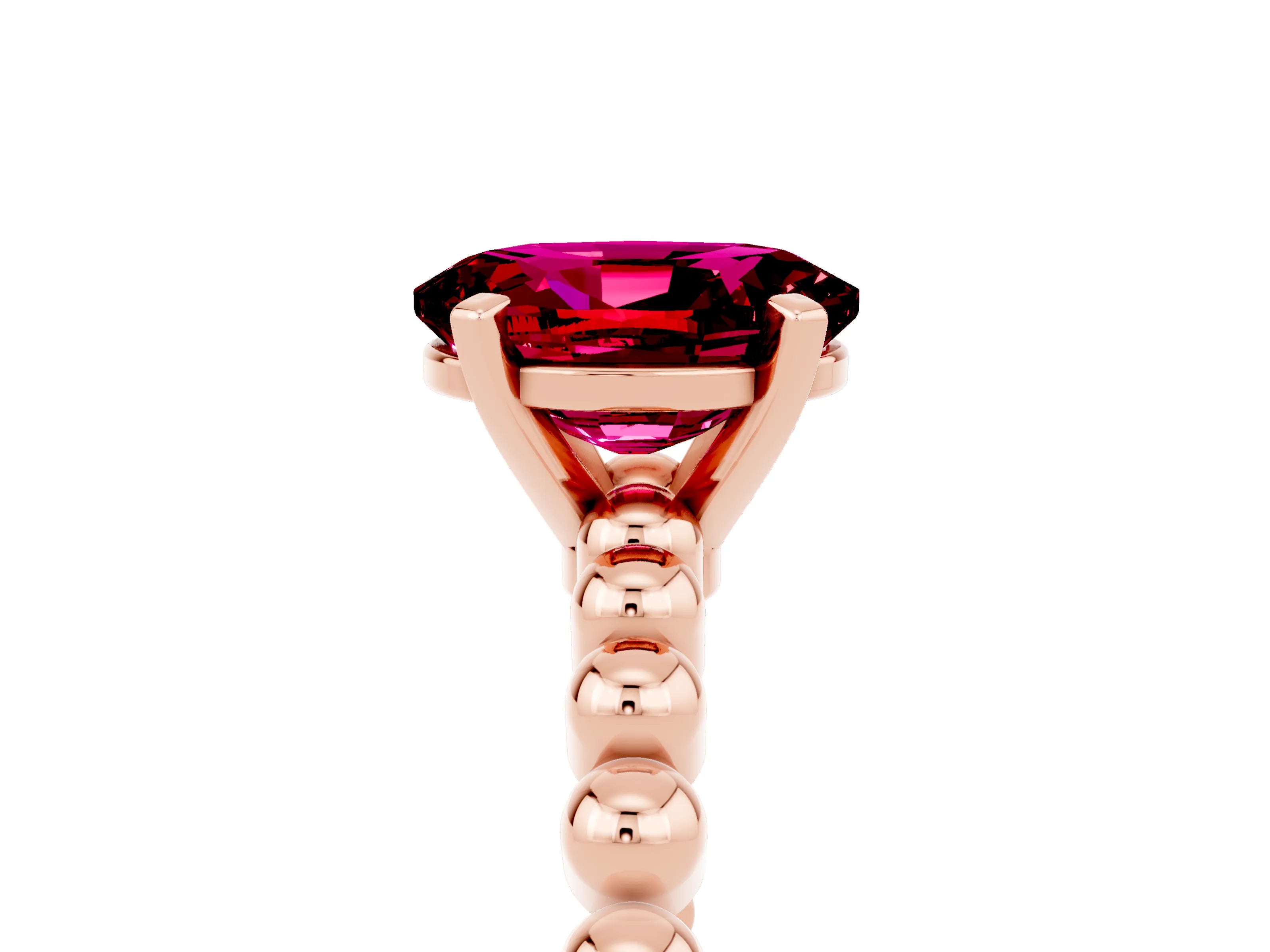 Rose gold Oval Cut Garnet Solitaire Ring with Beaded Band and Prong Setting_5