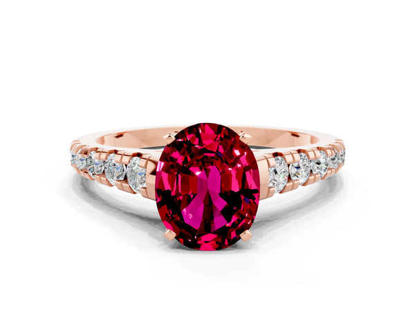 Rose gold Oval Cut Garnet Cathedral Solitaire Ring with Round  Pavé Band