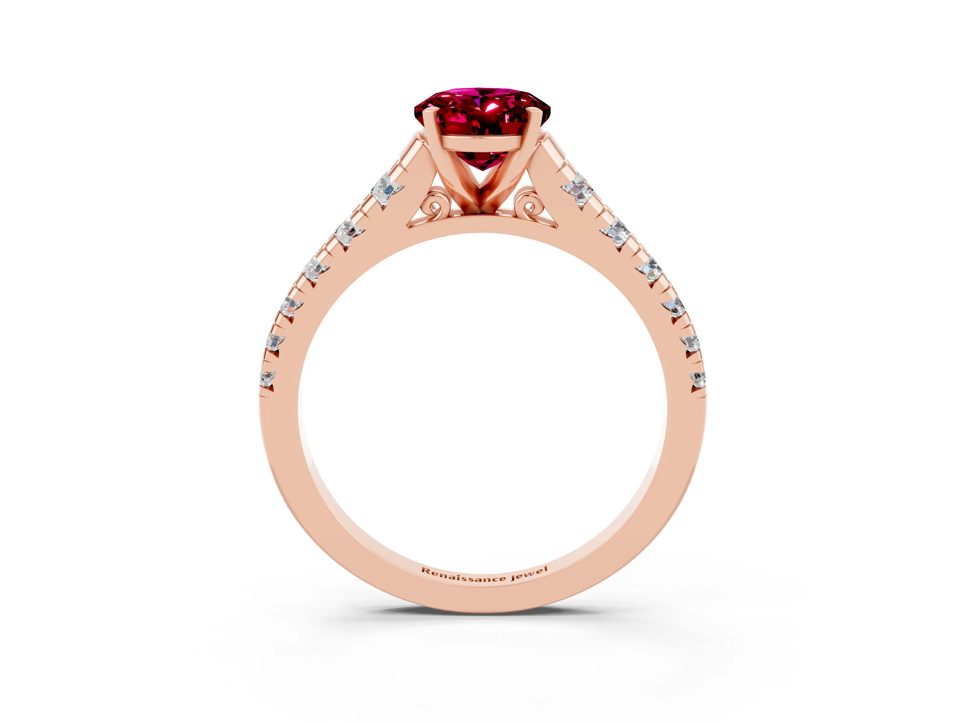 Rose gold Oval Cut Garnet Solitaire Ring with Cathedral Setting and Pavé Band_3