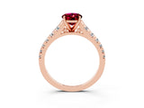 Rose gold Oval Cut Garnet Solitaire Ring with Cathedral Setting and Pavé Band_3