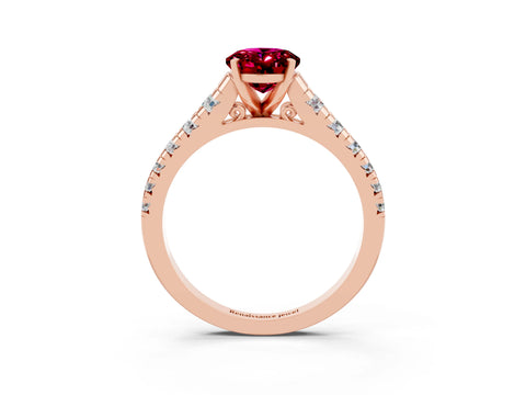 Rose gold Oval Cut Garnet Solitaire Ring with Cathedral Setting and Pavé Band_3