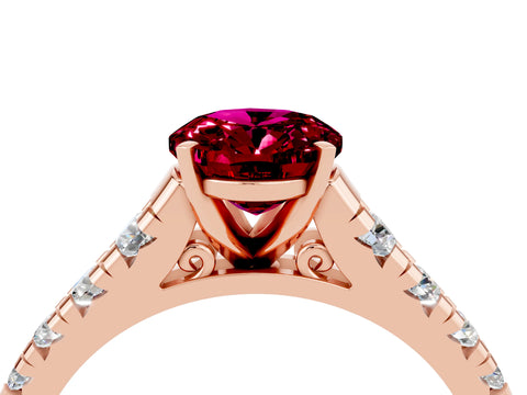 Rose gold Oval Cut Garnet Solitaire Ring with Cathedral Setting and Pavé Band_4