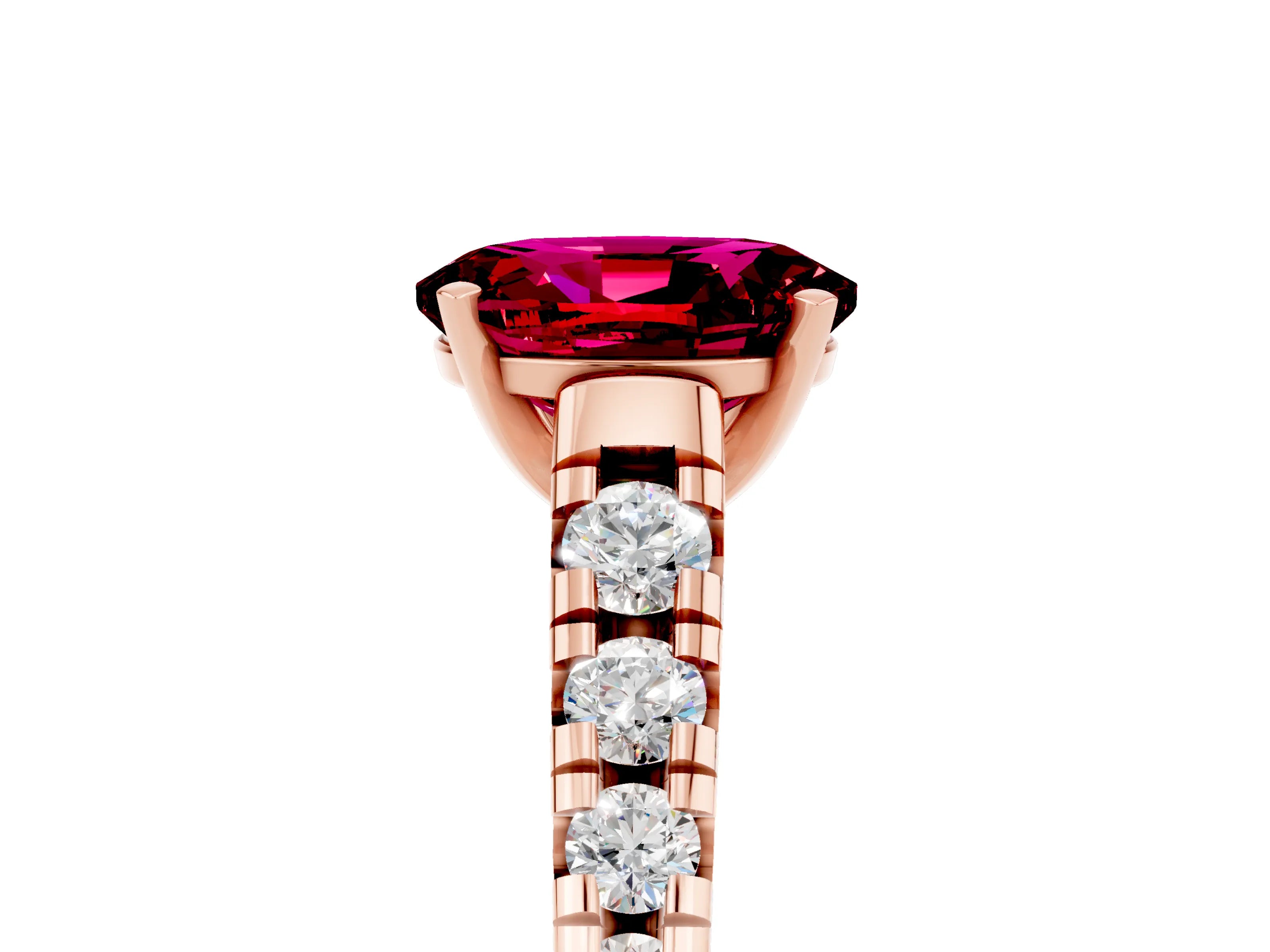 Rose gold Oval Cut Garnet Solitaire Ring with Cathedral Setting and Pavé Band_5