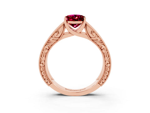 Rose gold Oval Cut Garnet Solitaire Ring with Engraved Band and Four-Prong Setting_3