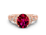Rose gold Oval Cut Garnet Solitaire Ring with Filigree Band and Four-Prong Setting_24