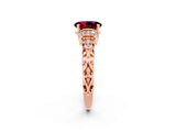 Rose gold Oval Cut Garnet Solitaire Ring with Filigree Band and Four-Prong Setting_26