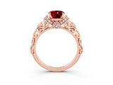 Rose gold Oval Cut Garnet Solitaire Ring with Filigree Band and Four-Prong Setting_27