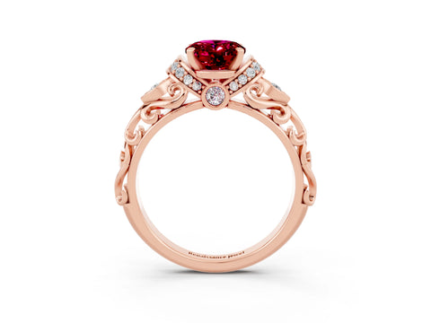 Rose gold Oval Cut Garnet Solitaire Ring with Filigree Band and Four-Prong Setting_27
