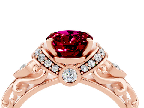 Rose gold Oval Cut Garnet Solitaire Ring with Filigree Band and Four-Prong Setting_28