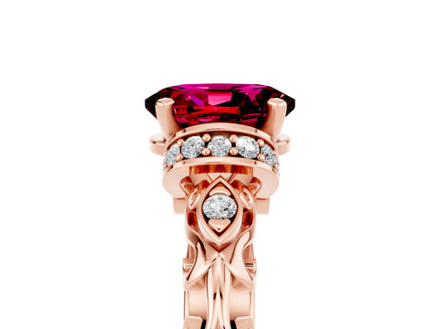 Rose gold Oval Cut Garnet Solitaire Ring with Filigree Band and Four-Prong Setting_29