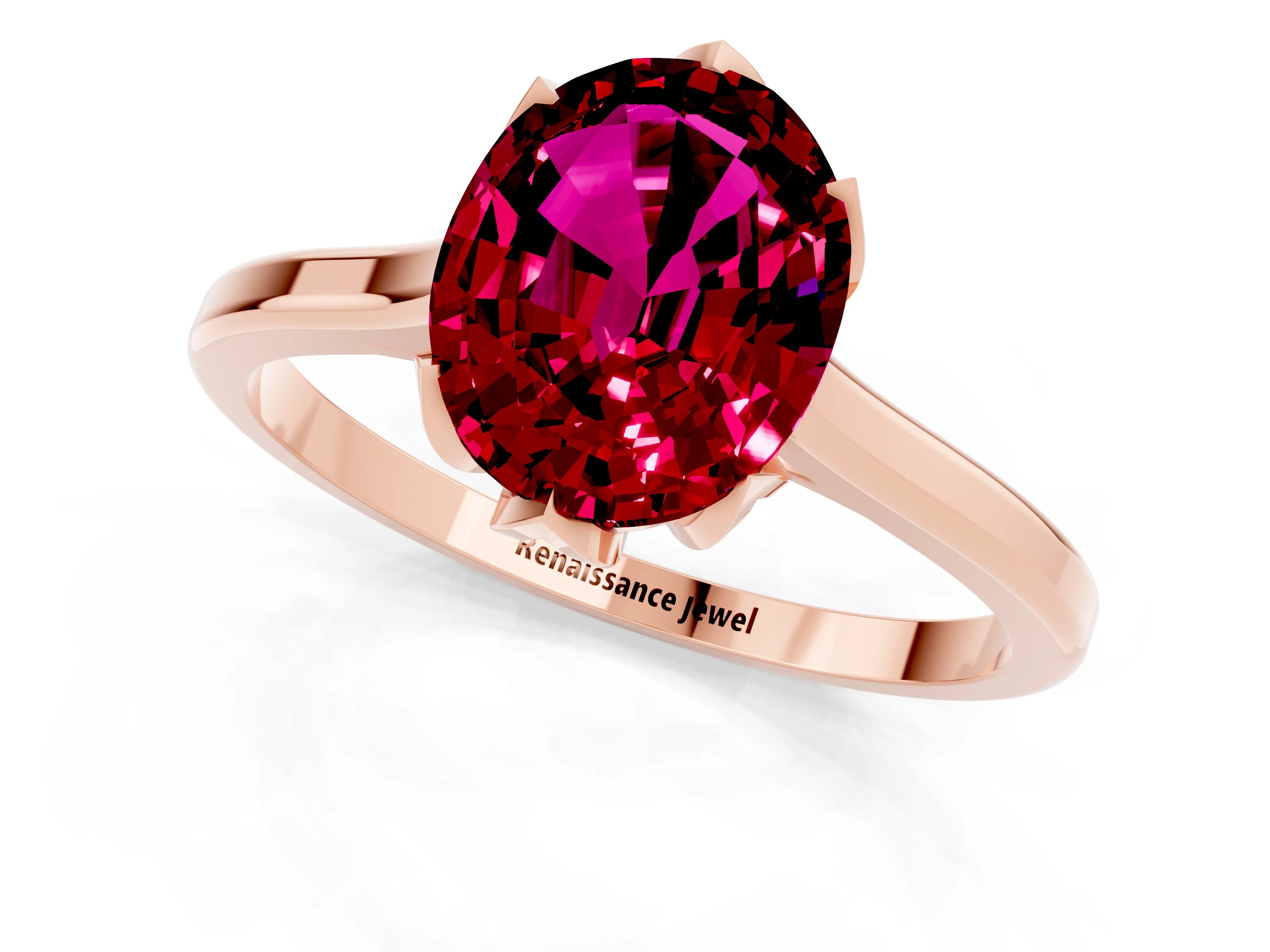 Rose gold Oval Cut Garnet Solitaire Ring with Flower Prong Setting and Classic Band_13