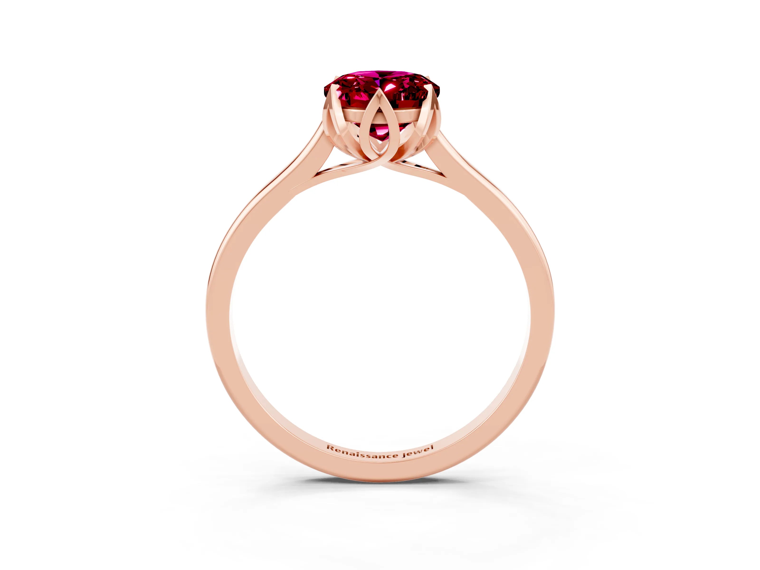 Rose gold Oval Cut Garnet Solitaire Ring with Flower Prong Setting and Classic Band_15