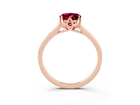Rose gold Oval Cut Garnet Solitaire Ring with Flower Prong Setting and Classic Band_15