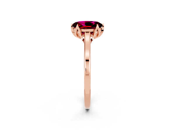 Rose gold Oval Cut Garnet Solitaire Ring with Flower Prong Setting and Classic Band