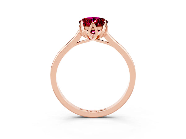 Rose gold Oval Cut Garnet Solitaire Ring with Flower Prong Setting and Classic Band