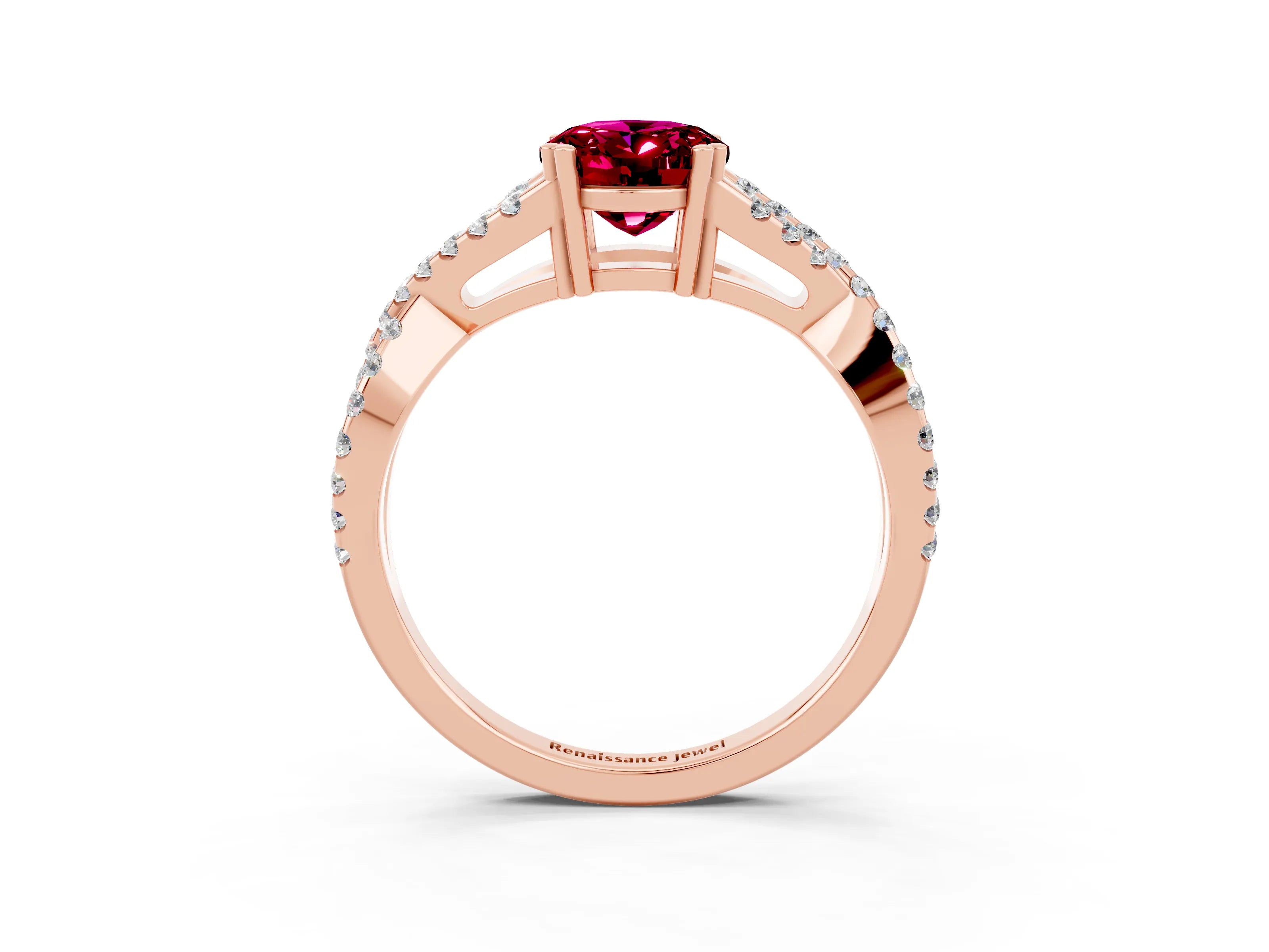 Rose gold Oval Cut Garnet Solitaire Ring with Four-Prong Setting and Twisted Pavé Band_3
