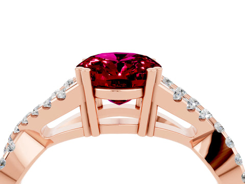 Rose gold Oval Cut Garnet Solitaire Ring with Four-Prong Setting and Twisted Pavé Band_4