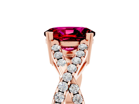 Rose gold Oval Cut Garnet Solitaire Ring with Four-Prong Setting and Twisted Pavé Band_5