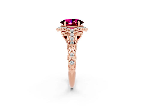 Rose gold Oval Cut Garnet Solitaire Ring with Hidden Halo and Pavé Band_14