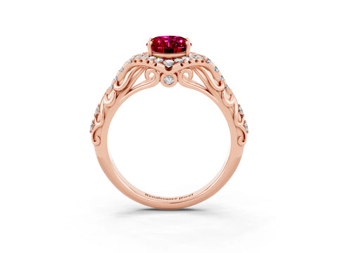 Rose gold Oval Cut Garnet Solitaire Ring with Hidden Halo and Pavé Band_15