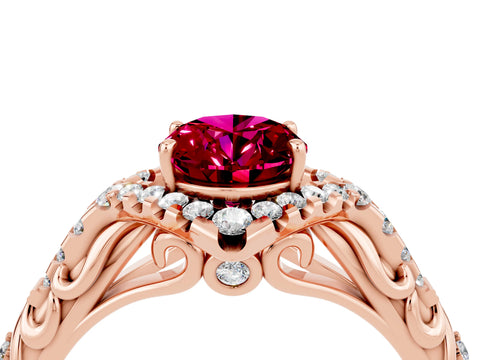 Rose gold Oval Cut Garnet Solitaire Ring with Hidden Halo and Pavé Band_16