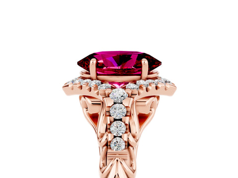 Rose gold Oval Cut Garnet Solitaire Ring with Hidden Halo and Pavé Band_17