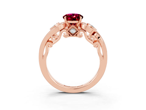Rose gold Oval Cut Garnet Solitaire Ring with Milgrain Pavé Band and Four-Prong Setting_27