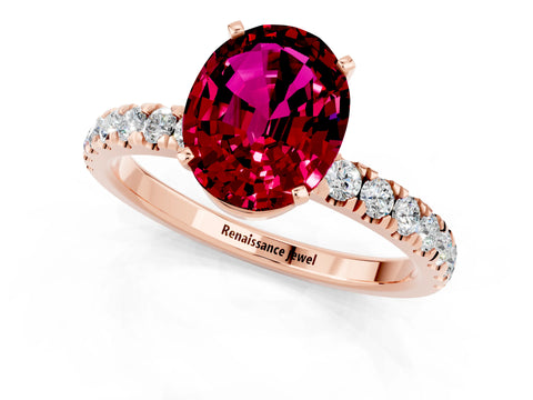 Rose gold Oval Cut Garnet Solitaire Ring with Pavé Accents and Four-Prong Setting_1